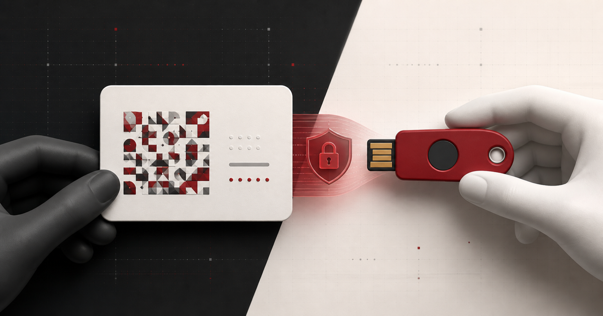 Authenticator setup card connecting securely to a key token
