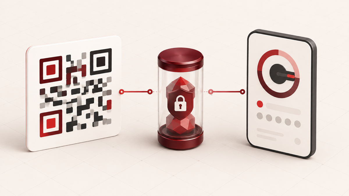 A QR setup tile and manual key connecting to an authenticator